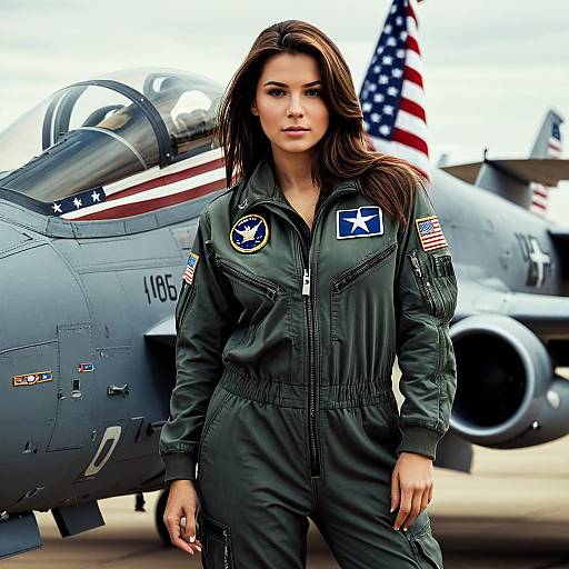 Female Air Force Pilot in Jumpsuit by Fighter Jet
