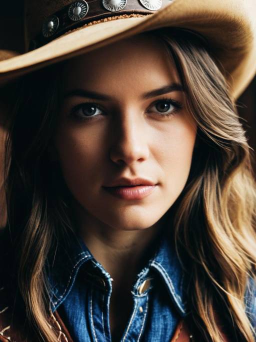 Woman in Cowgirl Hat Close-Up Portrait