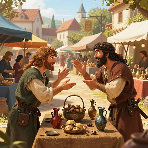 Medieval Market Barter Negotiation Scene