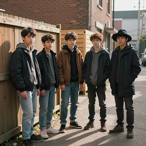 Group of Teen Boys Standing in Urban Alleyway