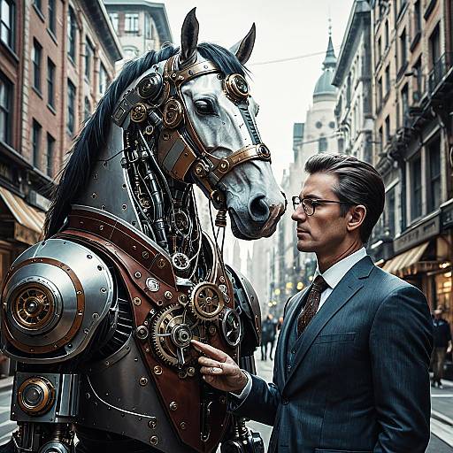 Steampunk Inventor with Mechanical Horse Hybrid