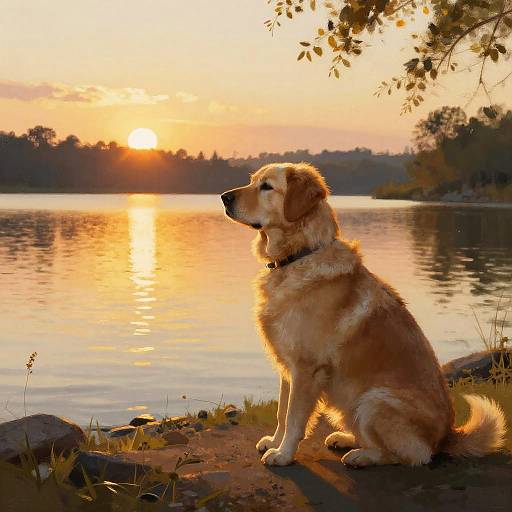 Peaceful Dogs by Sunset Lake