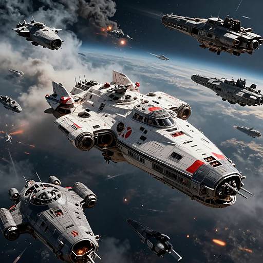Intricate Photorealistic Space Battle Scene