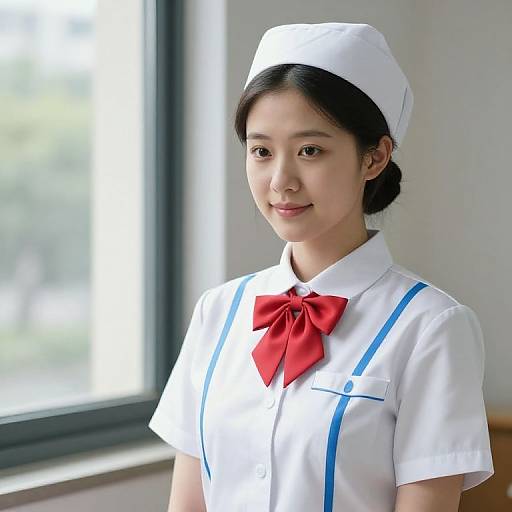 Woman in White Uniform by Window