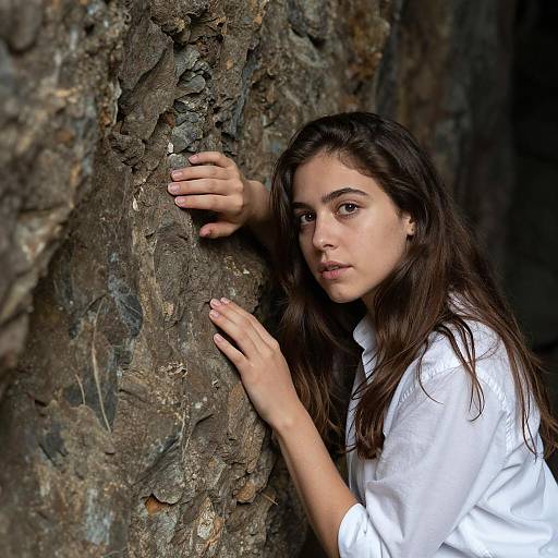 Curious Woman Peeking from Cave