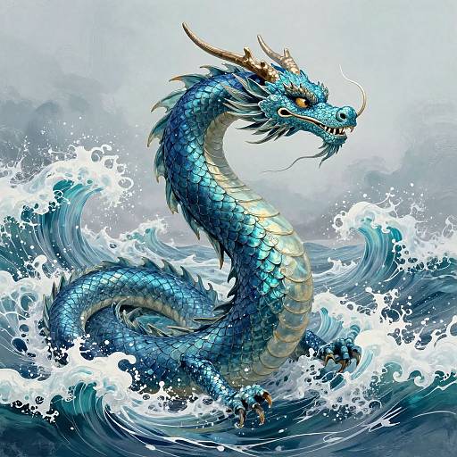 Majestic Water Dragon Emerging from Waves