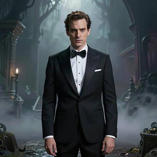 Man in Tuxedo with Gothic Fantasy Backdrop
