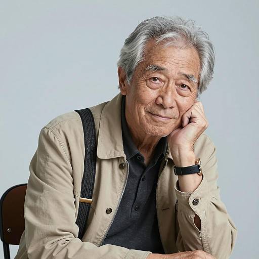 Smiling Elderly Man in Beige Jacket