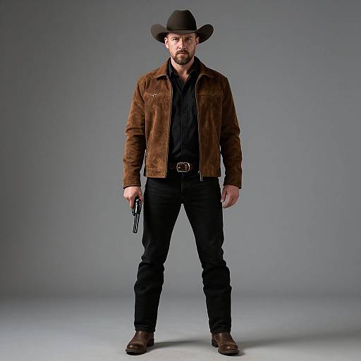 Rugged Cowboy with Revolver Portrait