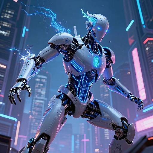 Futuristic Cybernetic Robot in Neon City