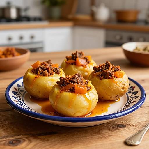 Turkish Stuffed Potato on Rustic Table