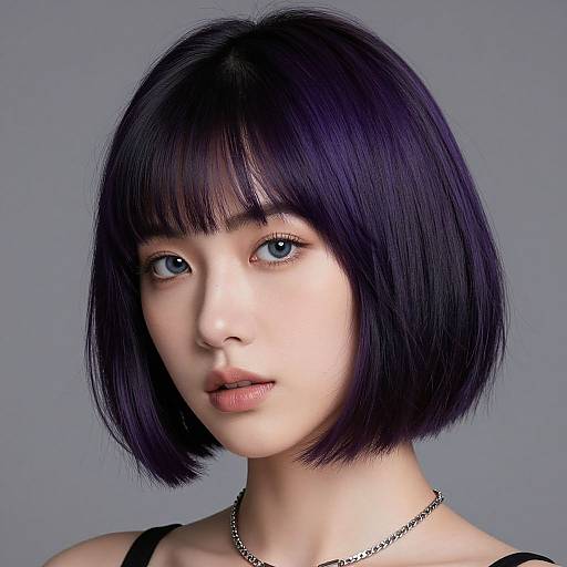 Realistic Portrait of Purple Bob Hairstyle