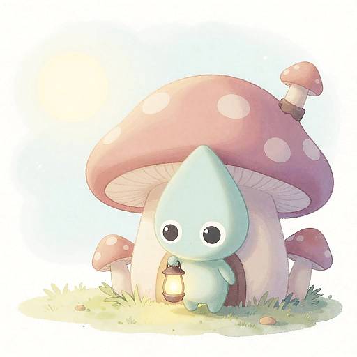 Whimsical Alien by Mushroom at Dawn