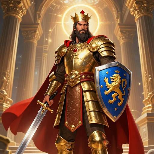 Regal Bearded King in Ancient Temple