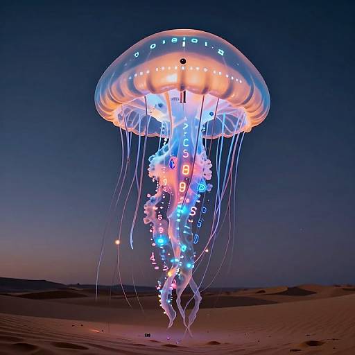 Bioluminescent Jellyfish Clock in Desert
