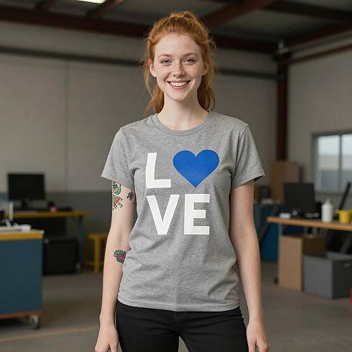 Smiling Redhead Woman in Warehouse