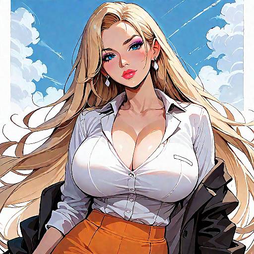 Anime Office Lady with Long Blonde Hair