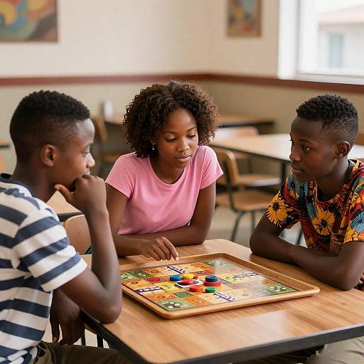Three African Teens Playing Board Game