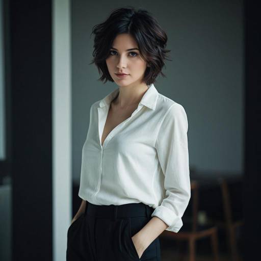 Young woman in white blouse and black pants