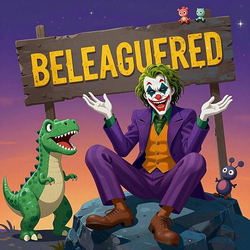 Joker's Chaotic Illustration on a Rock