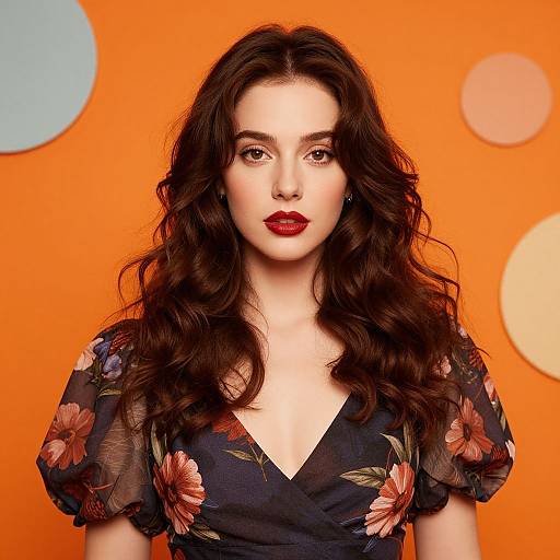 Glamorous Woman with Retro Floral Style