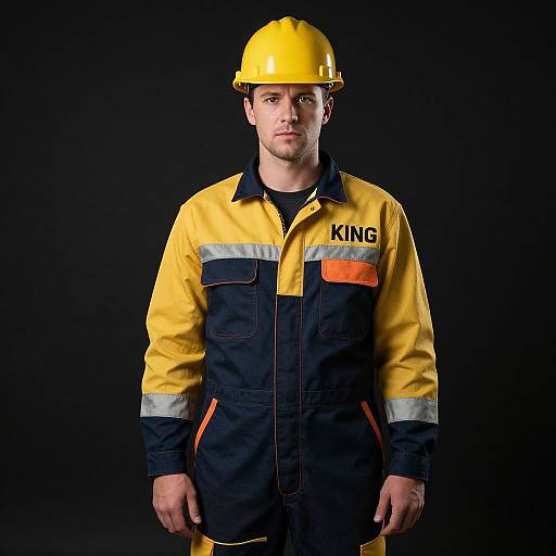 Worker in Hard Hat and Coveralls