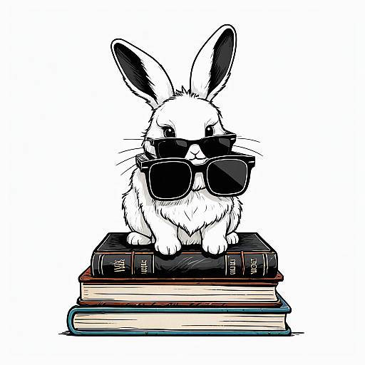 Fluffy Bunny in Sunglasses on Books