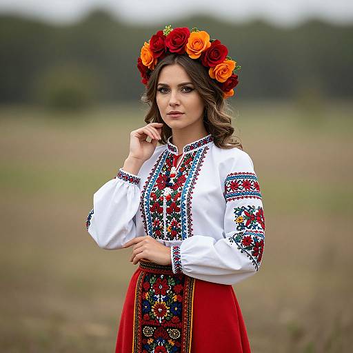 Ukrainian Folk Dress with Floral Crown