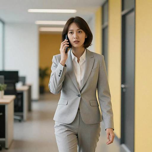 Photorealistic Businesswoman Walking Through Modern Hallway