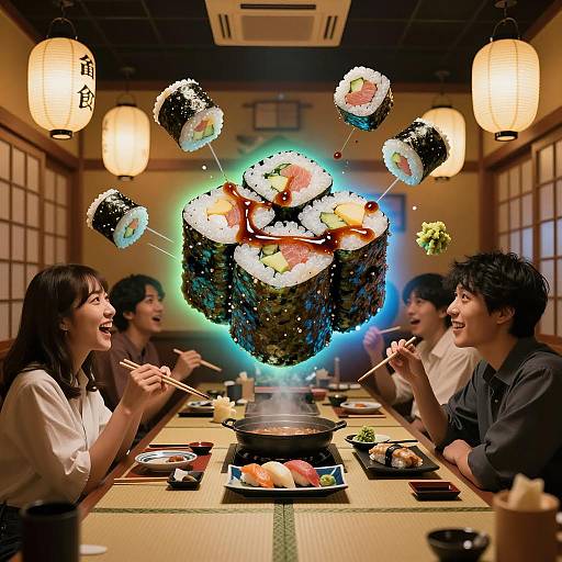 Sushi Maki Dance in Japanese Restaurant