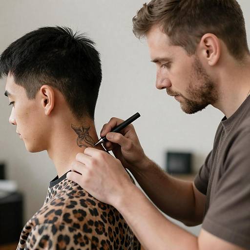 Tattoo Artist Examining Neck Tattoo