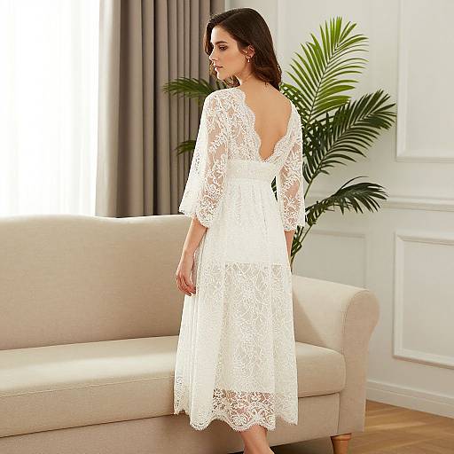 Elegant Sheer Lace Bridal Nightgown