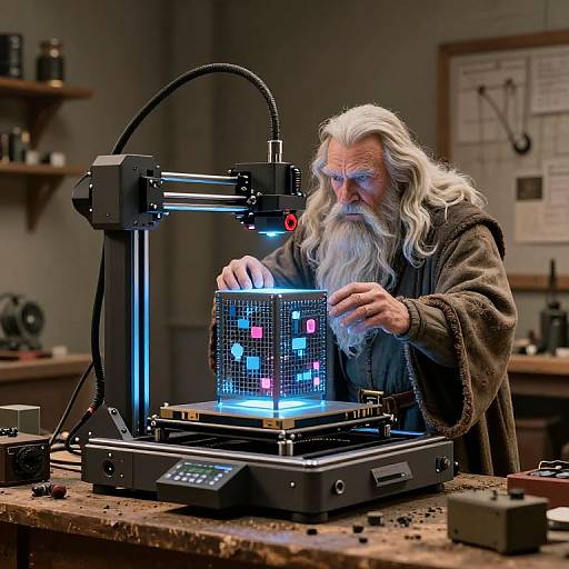 Retro Wizard Printing Quantum Computer