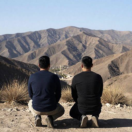 Kneeling Men in Desert Landscape