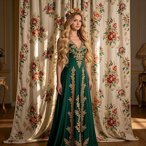 Regal Woman in Elegant Green Dress