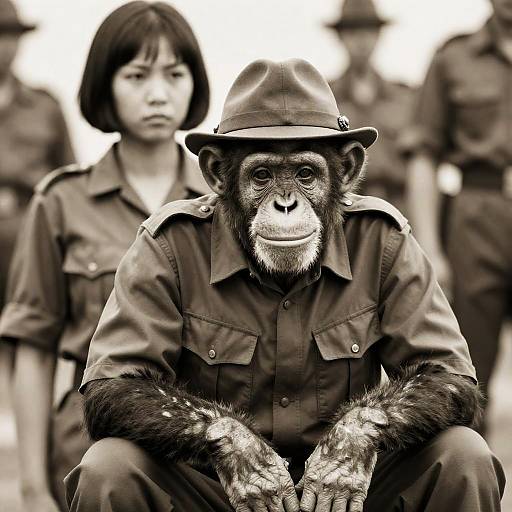 Chimpanzee in Military Uniform Portrait