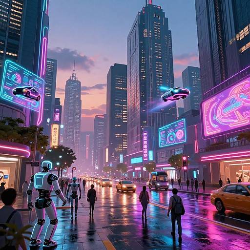 Futuristic Cyberpunk Cityscape at Dusk