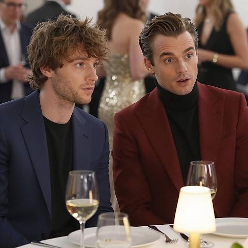 Two Men Dining with White Wine