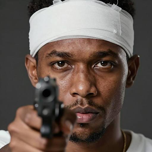 Intense Close-Up of Focused Man with Gun