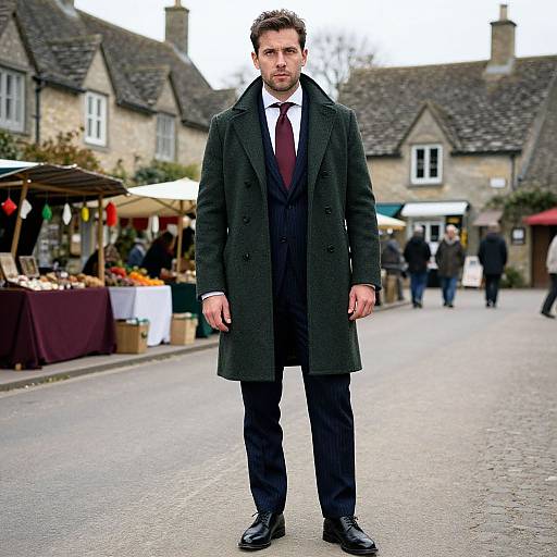 Stylish Man in Rustic Village Square