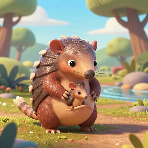 Pixar-Style Armadillo and Joey Bonding