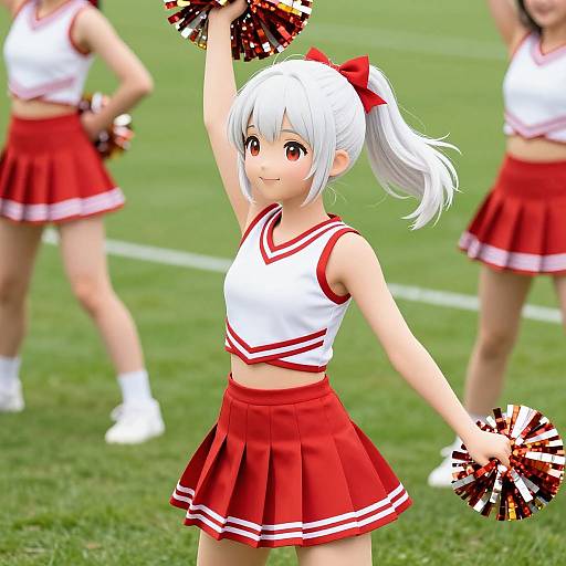 Smiling Anime Cheerleader on Field