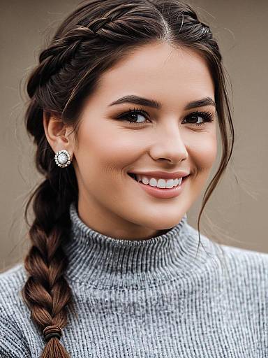 Smiling Woman with Braided Hair and Silver Earrings