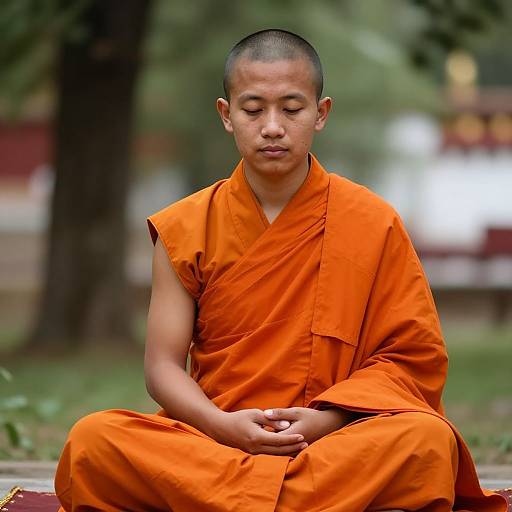 Buddhist Monk Meditating in Monastery
