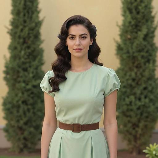 Woman in Vintage Green Dress Portrait