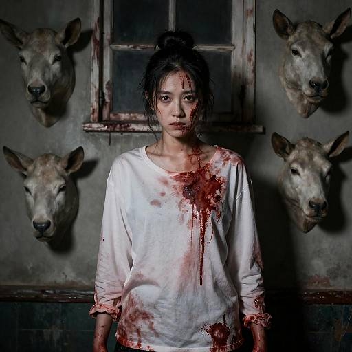 Grim Portrait of a Bloodied Woman