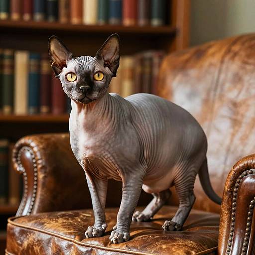 Buff Sphynx Cat in Sunlit Library