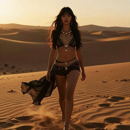Woman Walking in Desert at Golden Hour
