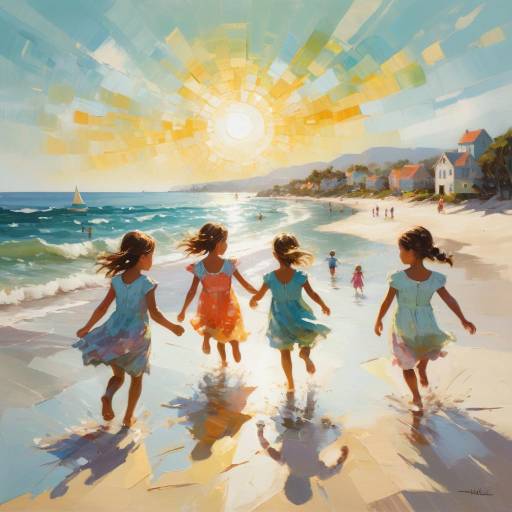 Playful Children at a Sun-Drenched Beach Playful Children at a Sun-Drenched Beach