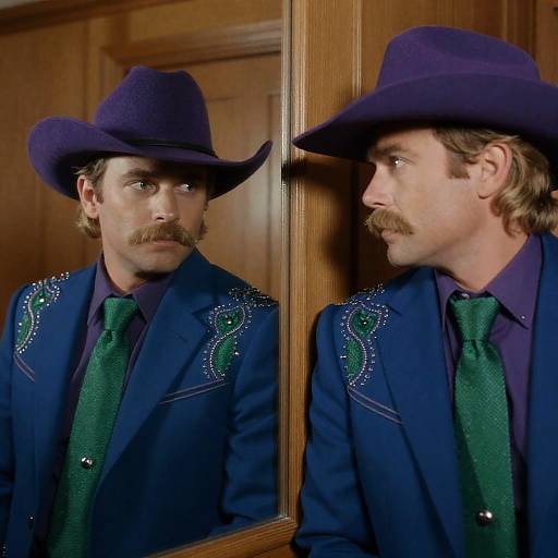 Man in Purple Cowboy Hat and Blue Embellished Jacket